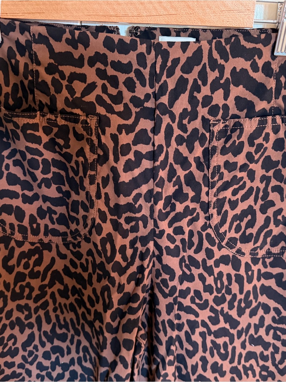 Maeve Collette Leopard Print Pants in Brown and Black with ruffle hem - Picture 2 of 4